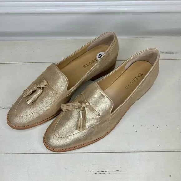 Talbots  Leigton Gold Tassel Loafer Metallic Suede Size 9.5