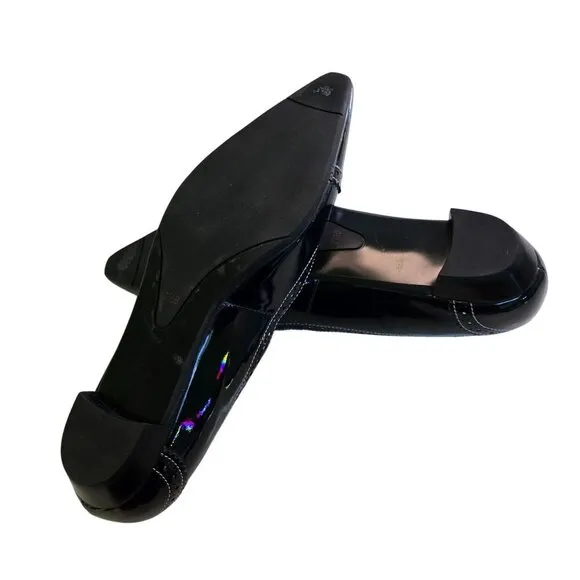 Talbots Navy Patent Leather Made In Brazil Wing Tip Pointed Toe Flats Size 7.5B