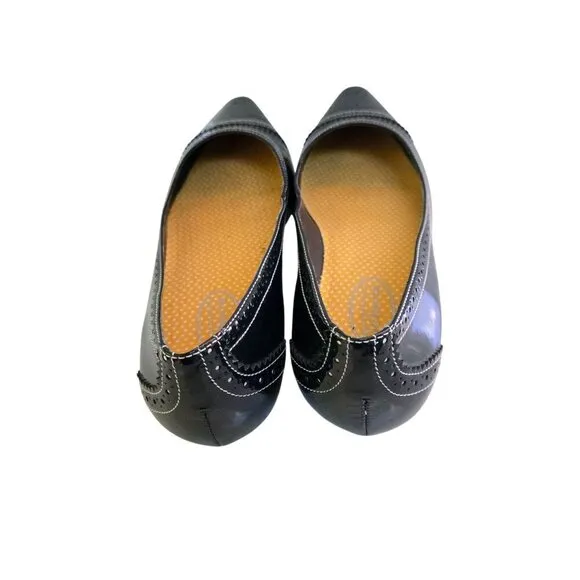 Talbots Navy Patent Leather Made In Brazil Wing Tip Pointed Toe Flats Size 7.5B