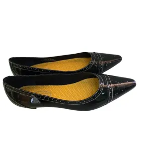 Talbots Navy Patent Leather Made In Brazil Wing Tip Pointed Toe Flats Size 7.5B