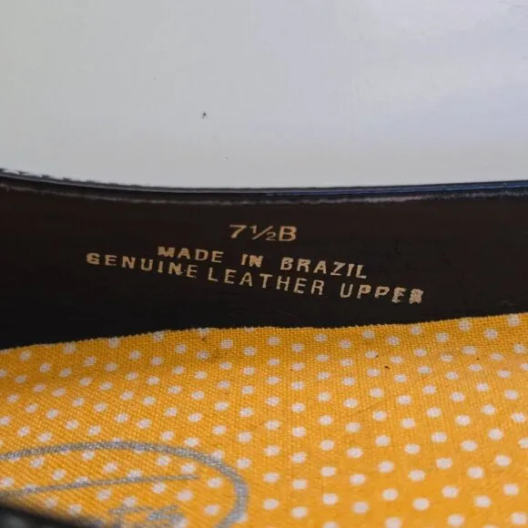 Talbots Navy Patent Leather Made In Brazil Wing Tip Pointed Toe Flats Size 7.5B