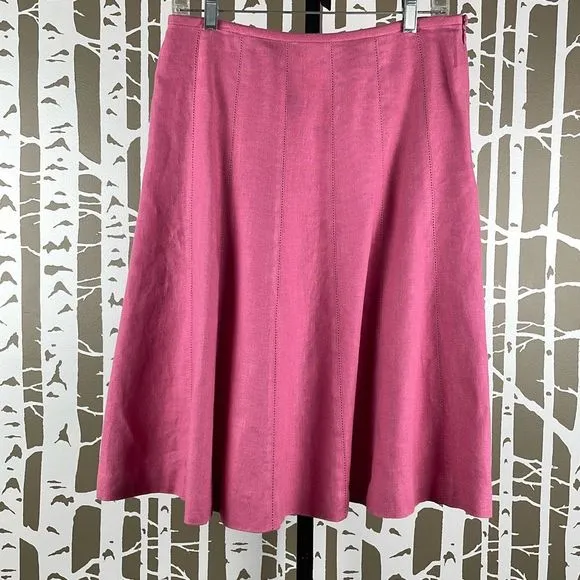 Talbots Pure Irish Linen A-Line Midi Skirt Bubblegum Pink 6