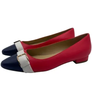 Talbots Womens Shoes Edison Buckle Bright Apple Flats 7 Red White Blue Leather