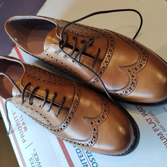 Tan Loafers with Classic Brogue Detailing