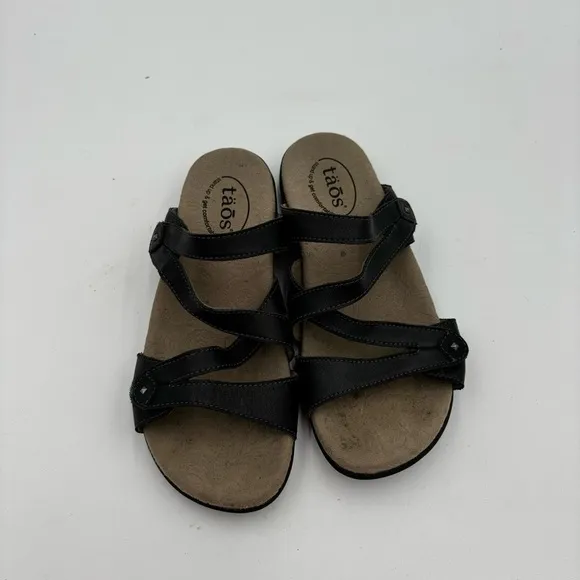 Taos Women’s 7 Black Leather Double U Strappy Sandals