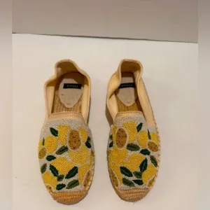 Tatina Women’s Beaded Espadrilles size 7 yellow/white Retails $120
