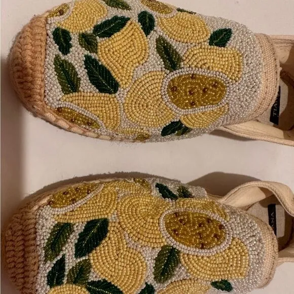 Tatina Women’s Beaded Espadrilles size 7 yellow/white Retails $120