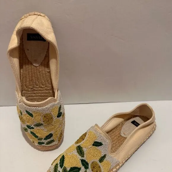 Tatina Women’s Beaded Espadrilles size 7 yellow/white Retails $120