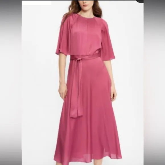 TED BAKER HARIIET RAGLAN SLEEVE TEA MIDI DRESS, DUSTY PINK Size 2TED