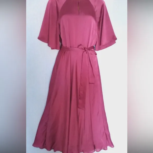 TED BAKER HARIIET RAGLAN SLEEVE TEA MIDI DRESS, DUSTY PINK Size 2TED