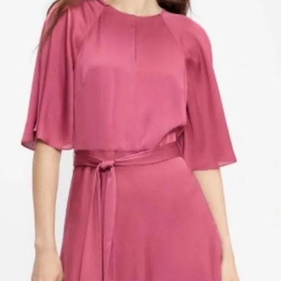 TED BAKER HARIIET RAGLAN SLEEVE TEA MIDI DRESS, DUSTY PINK Size 2TED