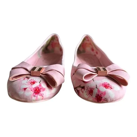 Ted Baker Immep Ballet Bow Tie Flats Blossom Print Size 9