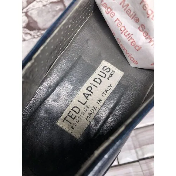TED LAPIDUS Boutique Paris Blue Leather Dress Penny Loafers Men Sz 7.5M US/41EU