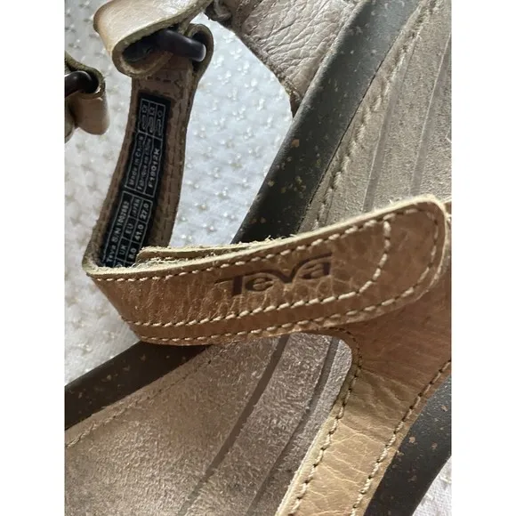 Teva Sandals Womens 10 Ventura Wedge Strappy Ankle Strap 4253 Brown Leather Cork