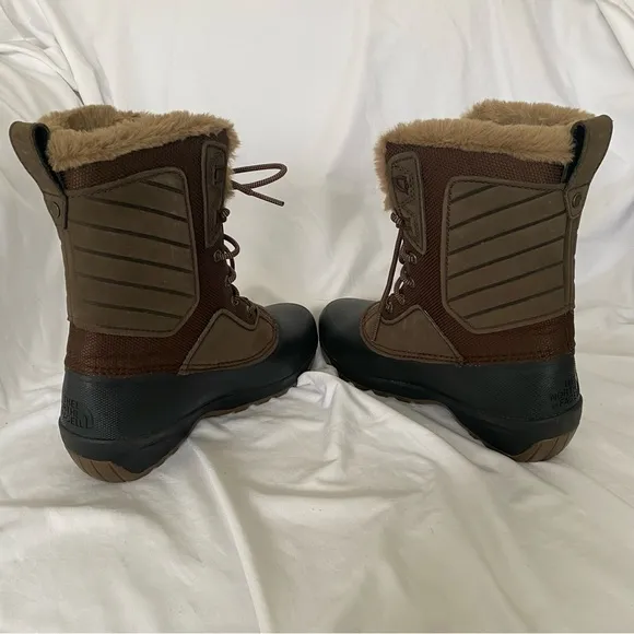 The North Face Faux Fur Waterproof Lace Up Winter Snow Boots Brown 7.5