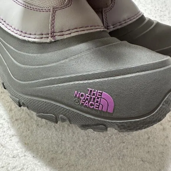 The North Face Girl’s 6 Alpenglow IV Snow Boots Gray   Purple Lace Up ThermaFelt