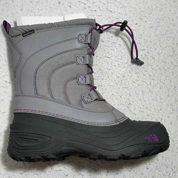 The North Face Girl’s 6 Alpenglow IV Snow Boots Gray   Purple Lace Up ThermaFelt