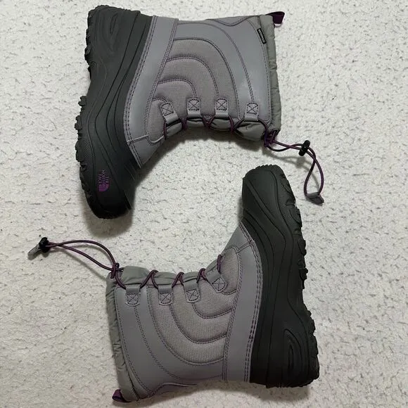 The North Face Girl’s 6 Alpenglow IV Snow Boots Gray   Purple Lace Up ThermaFelt