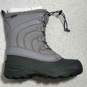 The North Face Girl’s 6 Alpenglow IV Snow Boots Gray   Purple Lace Up ThermaFelt