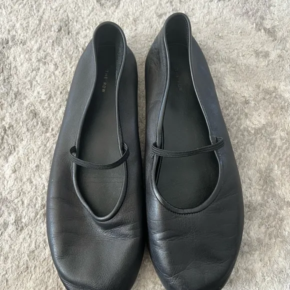 The Row Black Leather Minimalist Flats