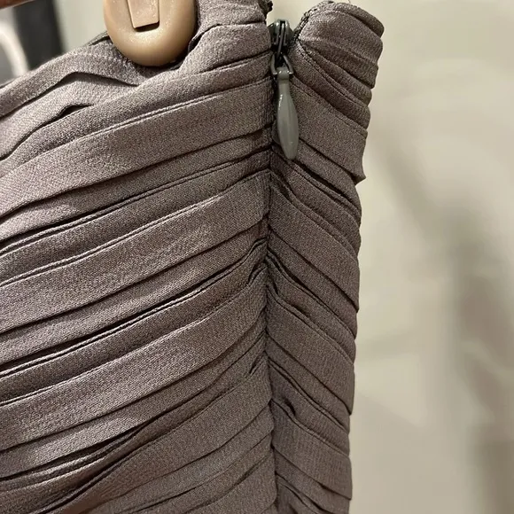 Theory silk pleated bubble hem strapless dress gray 4