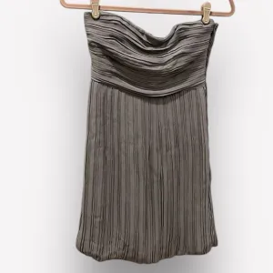 Theory silk pleated bubble hem strapless dress gray 4