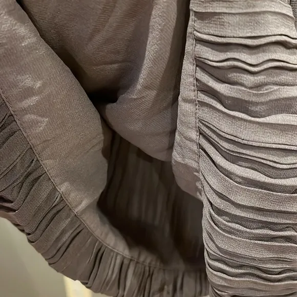 Theory silk pleated bubble hem strapless dress gray 4