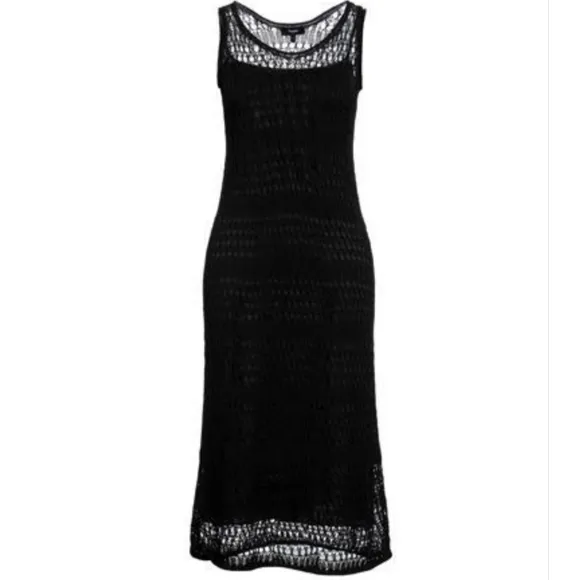 THEORY Size 2 Black Bohemian Sleeveless Sheer Crochet Lined Cotton Midi Dress