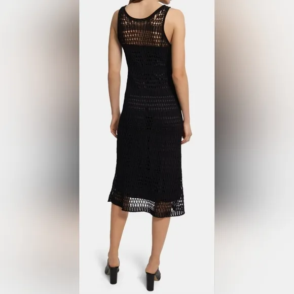 THEORY Size 2 Black Bohemian Sleeveless Sheer Crochet Lined Cotton Midi Dress
