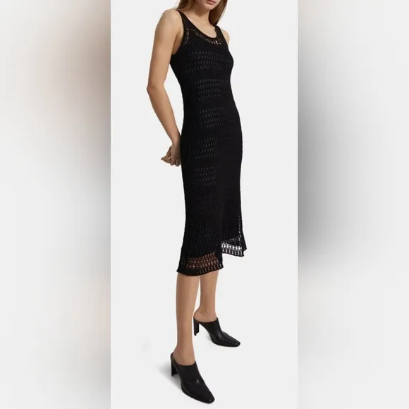 THEORY Size 2 Black Bohemian Sleeveless Sheer Crochet Lined Cotton Midi Dress
