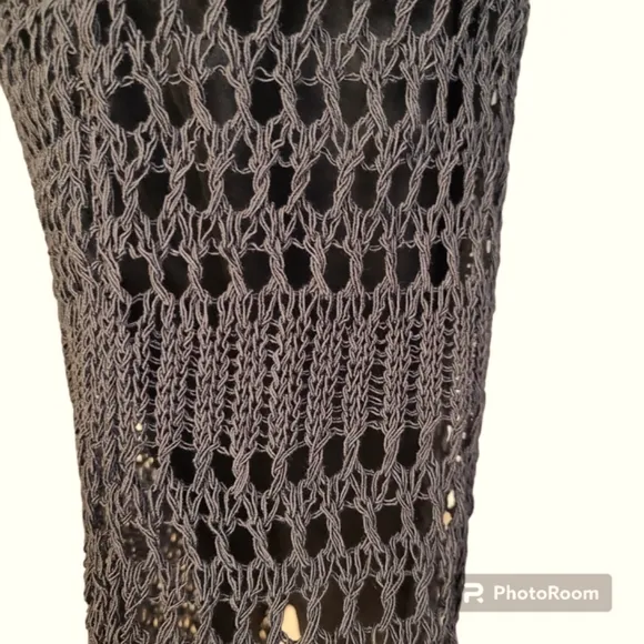 THEORY Size 2 Black Bohemian Sleeveless Sheer Crochet Lined Cotton Midi Dress