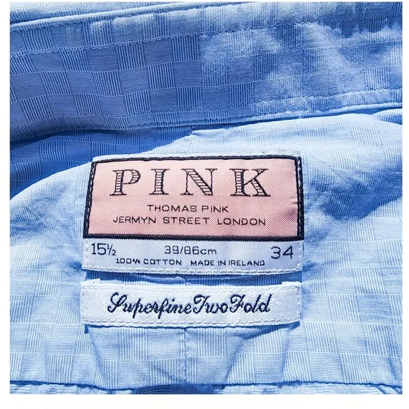 Thomas Pink Pale Blue &amp; White Prince of Wales Check Dress Shirt – Size 39/86 cm