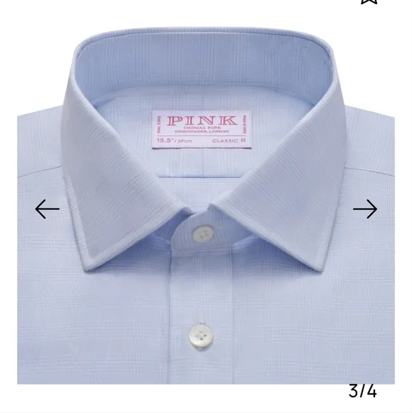 Thomas Pink Pale Blue &amp; White Prince of Wales Check Dress Shirt – Size 39/86 cm