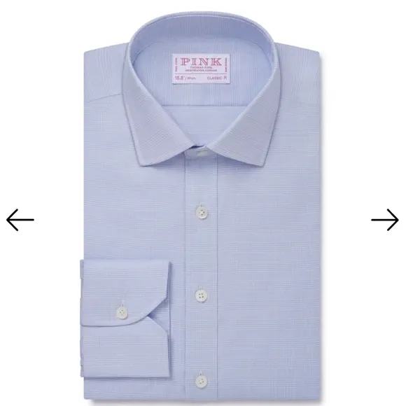 Thomas Pink Pale Blue &amp; White Prince of Wales Check Dress Shirt – Size 39/86 cm