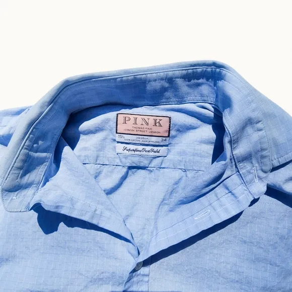 Thomas Pink Pale Blue &amp; White Prince of Wales Check Dress Shirt – Size 39/86 cm