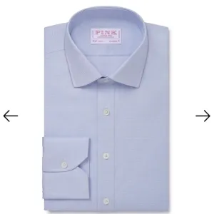 Thomas Pink Pale Blue &amp; White Prince of Wales Check Dress Shirt – Size 39/86 cm