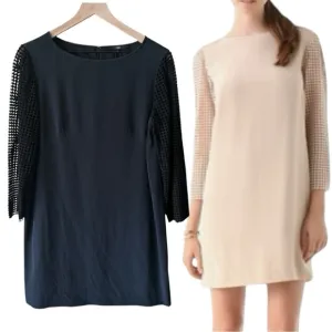 Tibi Labyrinth Lace Silk Shift Dress with Crochet Sleeves - Black - Size 8 - NWT