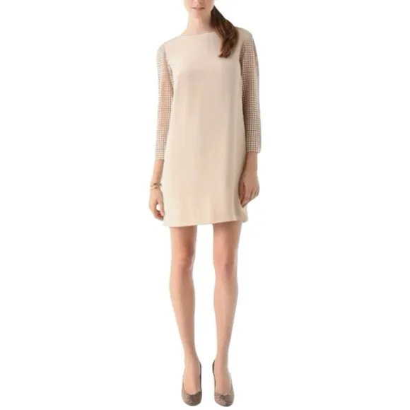 Tibi Labyrinth Lace Silk Shift Dress with Crochet Sleeves - Black - Size 8 - NWT