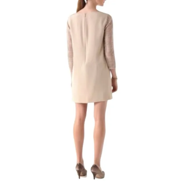 Tibi Labyrinth Lace Silk Shift Dress with Crochet Sleeves - Black - Size 8 - NWT