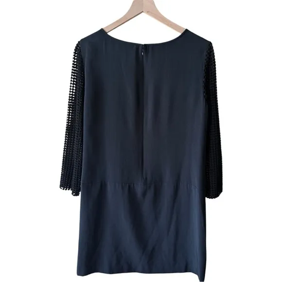 Tibi Labyrinth Lace Silk Shift Dress with Crochet Sleeves - Black - Size 8 - NWT