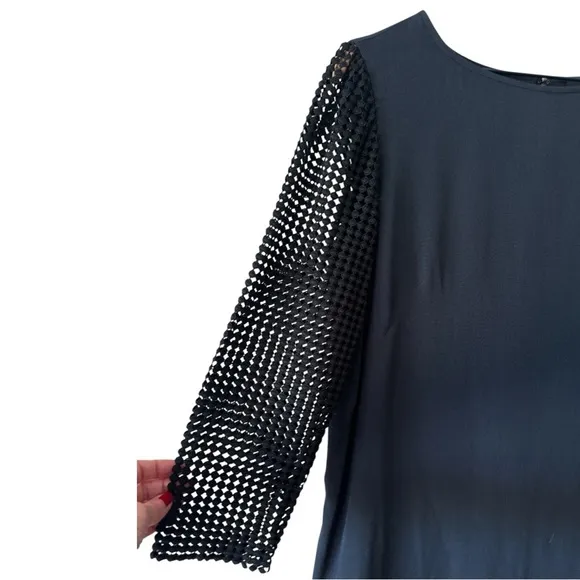 Tibi Labyrinth Lace Silk Shift Dress with Crochet Sleeves - Black - Size 8 - NWT