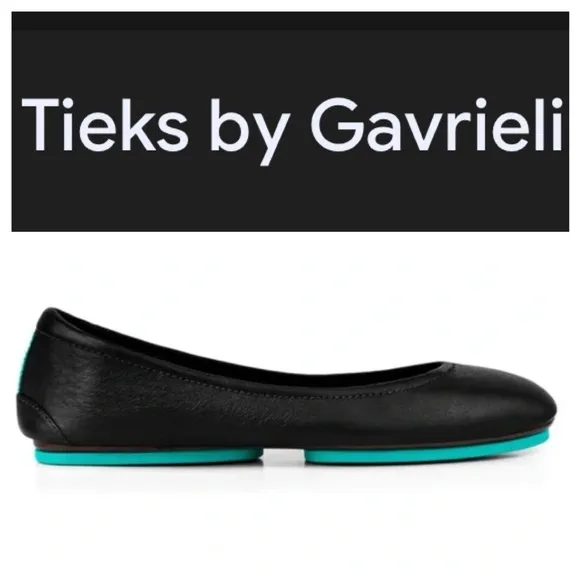 TIEKS BY GAVRIELI Navy Blue Ballet Flats With Turquoise Sole &amp; Accent