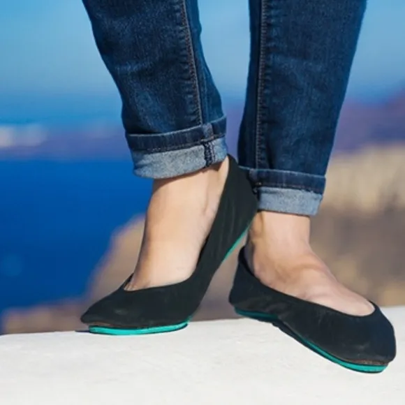 TIEKS BY GAVRIELI Navy Blue Ballet Flats With Turquoise Sole &amp; Accent