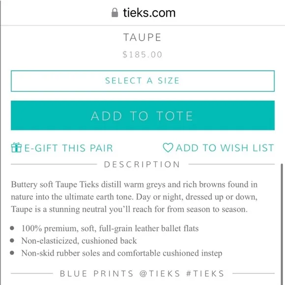 Tieks by Gavrieli Women’s Taupe Ballet Flats Full-grain Italian Leather Size 7
