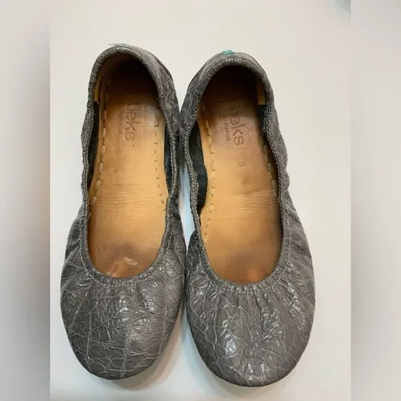 Tieks By Gavrieli Women's Slate Grey Croc Print Patent Ballet Flats Size 8