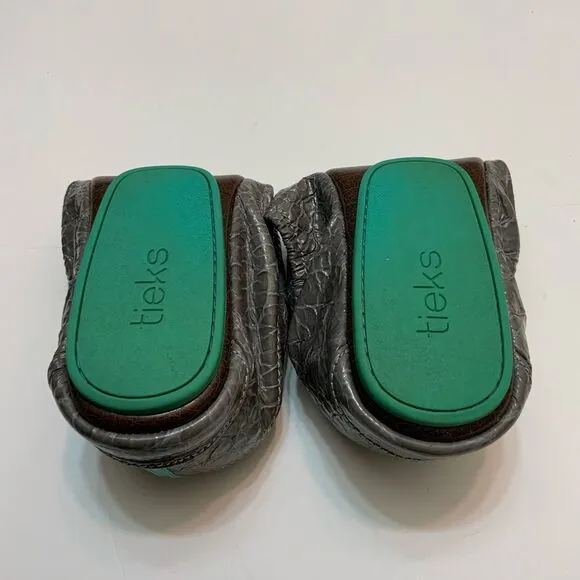Tieks By Gavrieli Women's Slate Grey Croc Print Patent Ballet Flats Size 8