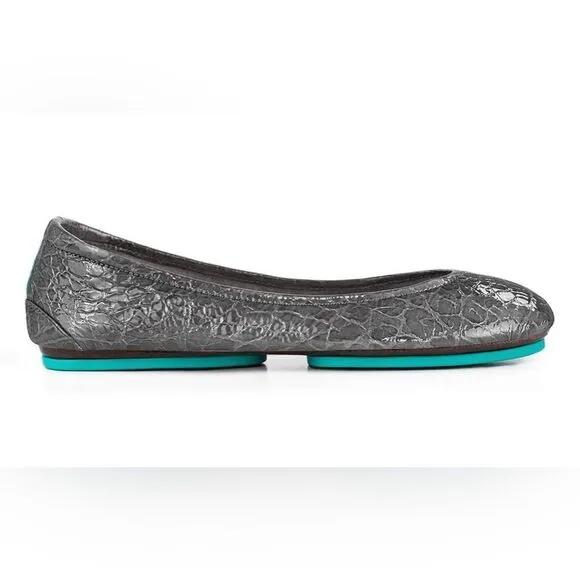 Tieks By Gavrieli Women's Slate Grey Croc Print Patent Ballet Flats Size 8