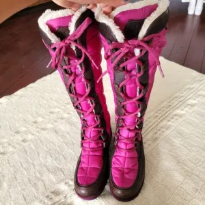 Timberland Crystal Mountain Leather Puffer Fur Lace Up High Snow Boots size 8