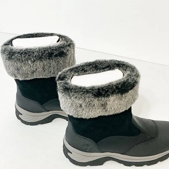 Timberland NWB Sz 8 Jet Black White Ledge Mid PrimaLoft Pull-On Snow Boots