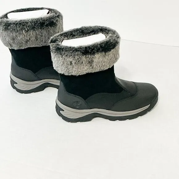 Timberland NWB Sz 8 Jet Black White Ledge Mid PrimaLoft Pull-On Snow Boots
